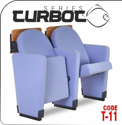 Si Mignon TURBOT Series T-11 Lecture hall chairs with writing pad - Fixed lecture hall chairs with desk and anti-panic writing tablets for modern university auditoriums.